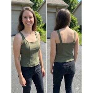 Vintage Wild U.S.A. Olive Green Corset Tank Top Structured Boning 90s Y2K Large
